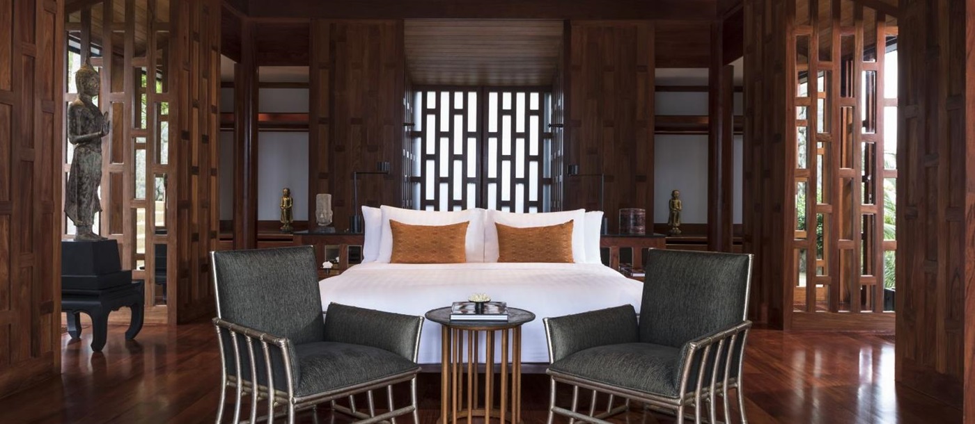 Bedroom in a five bedroom ocean villa at luxury resort Amanpuri