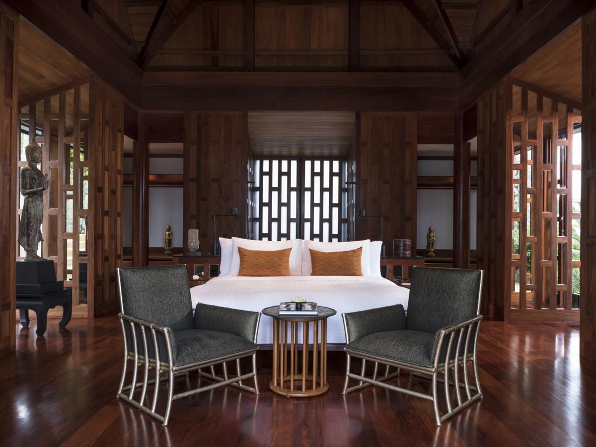 Bedroom in a five bedroom ocean villa at luxury resort Amanpuri