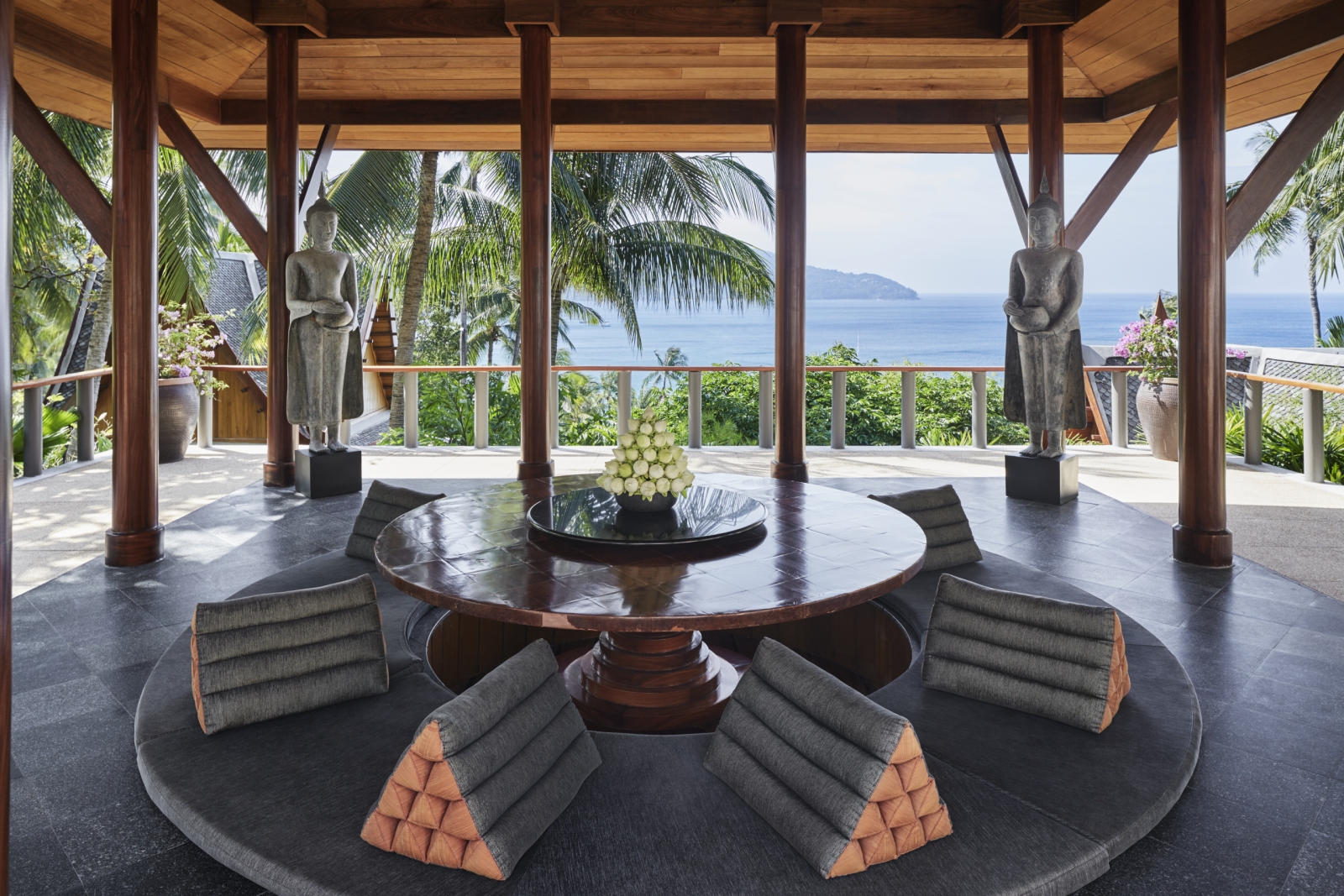 Garden villa sala with cushioned seating at Amanpuri