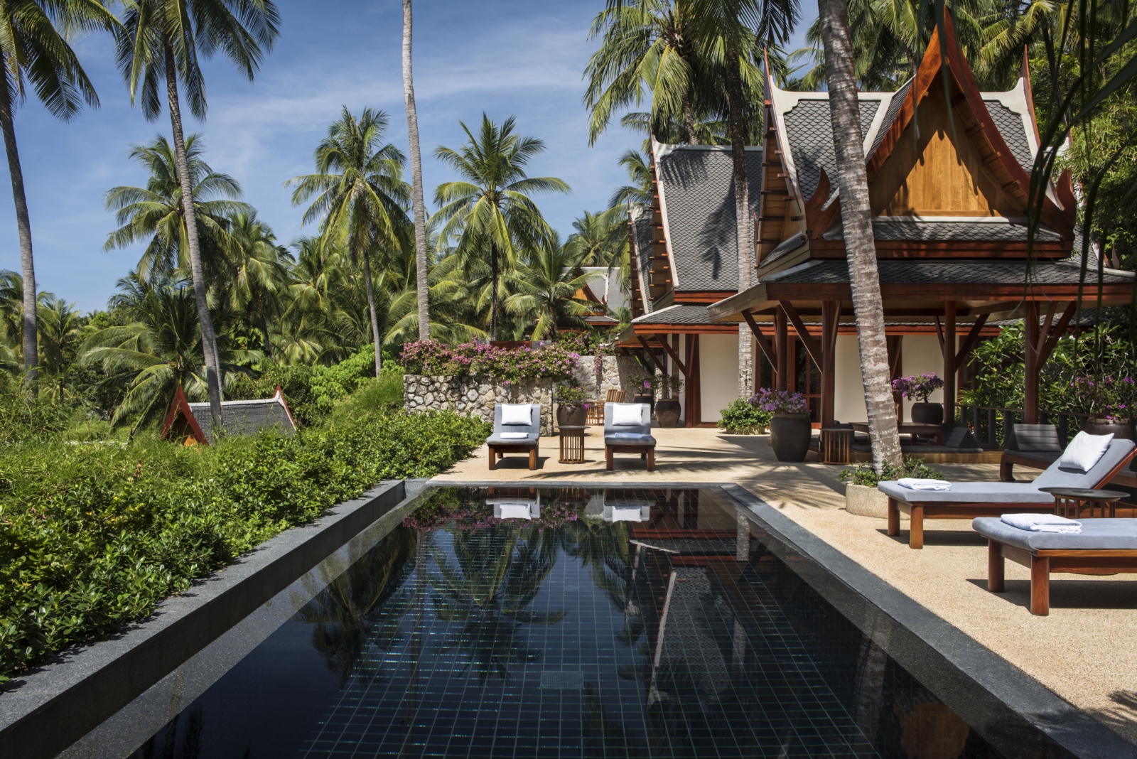 Pool and outdoor seating at the Ocean Pavilions