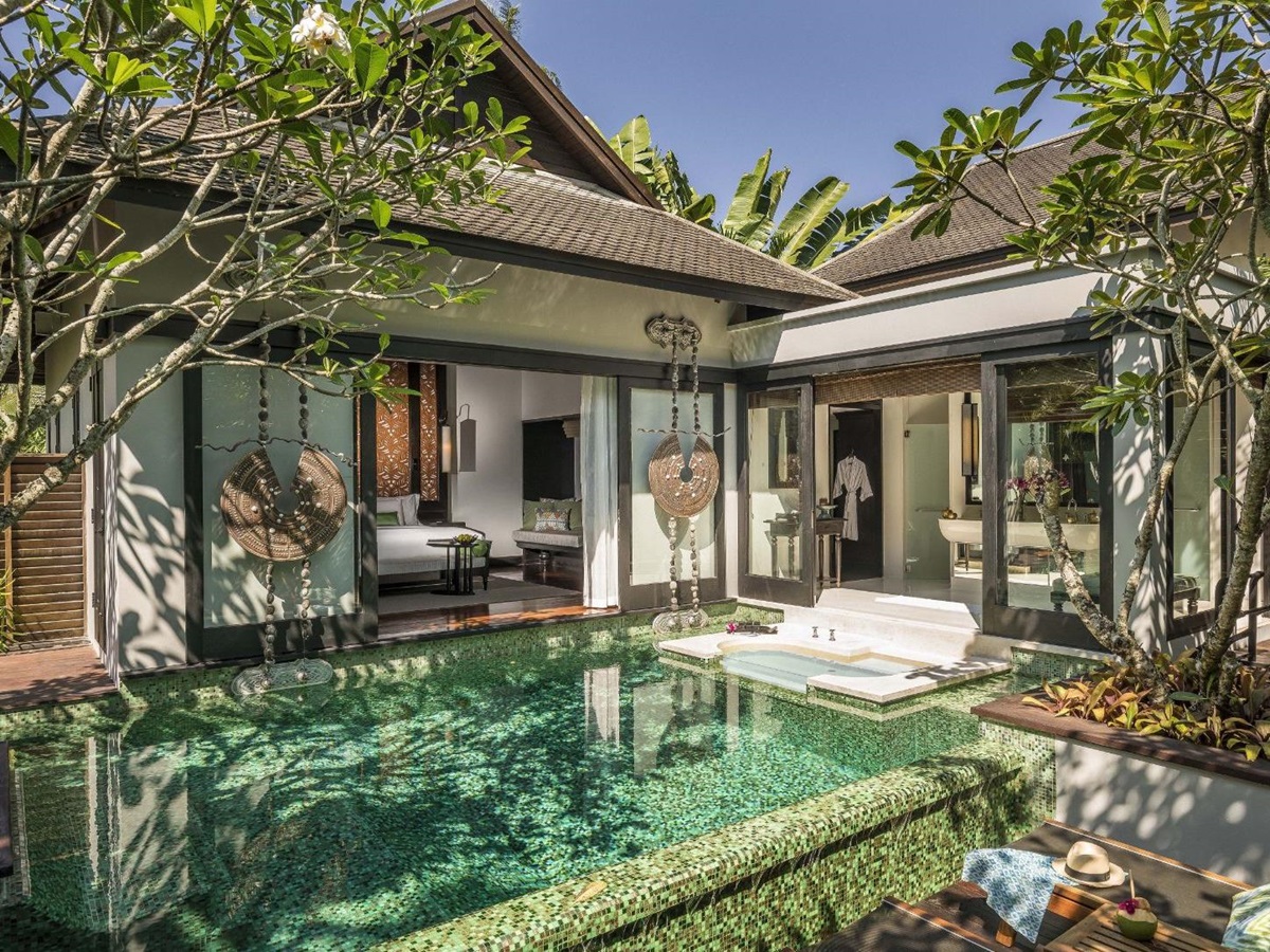 Sala guest villa exterior and pool view at Anantara Mai Khao Phuket Villas in Thailand