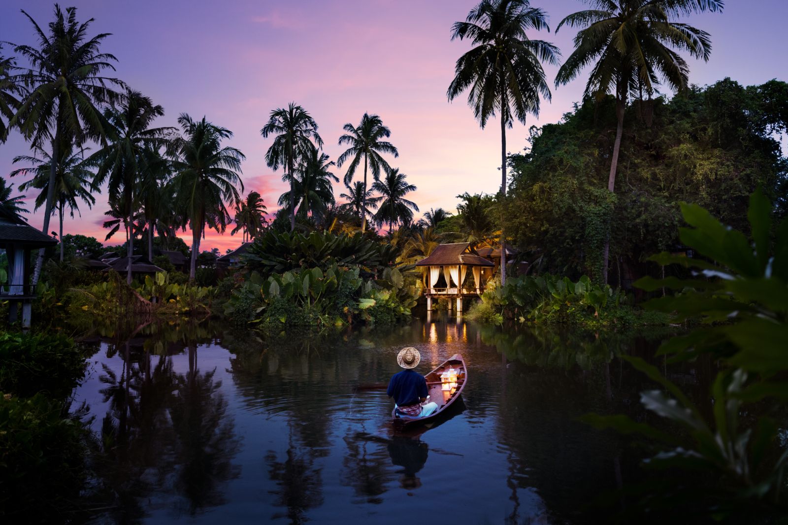 River at sunset on the grounds of Anantara Mai Khao Phuket Villas in Thailand