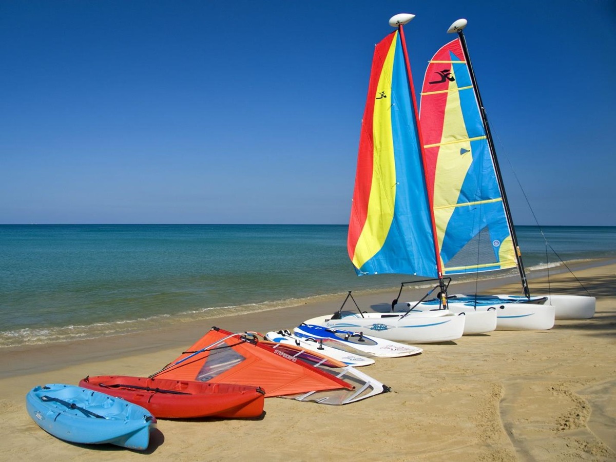 Watersports gear on the beach at Anantara Mai Khao Phuket Villas in Thailand