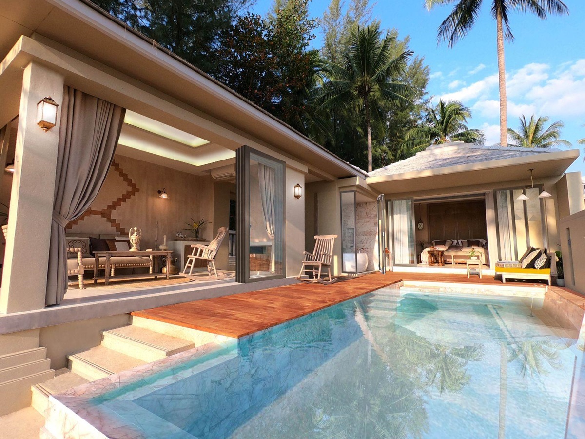 Beach pool villa exterior at Devasom Khao Lak on the south coast of Thailand