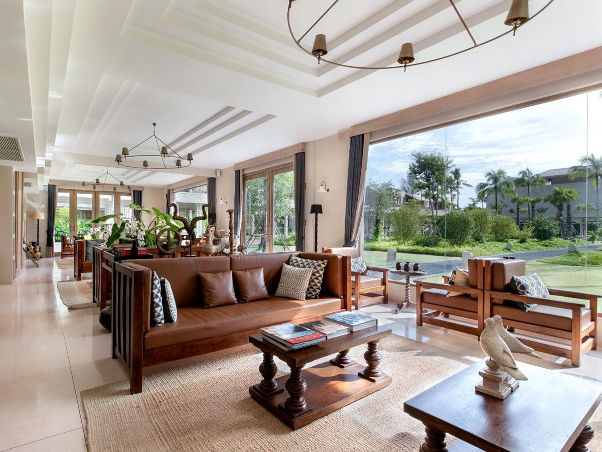 Library and view of grounds at Devasom Khao Lak on the south coast of Thailand