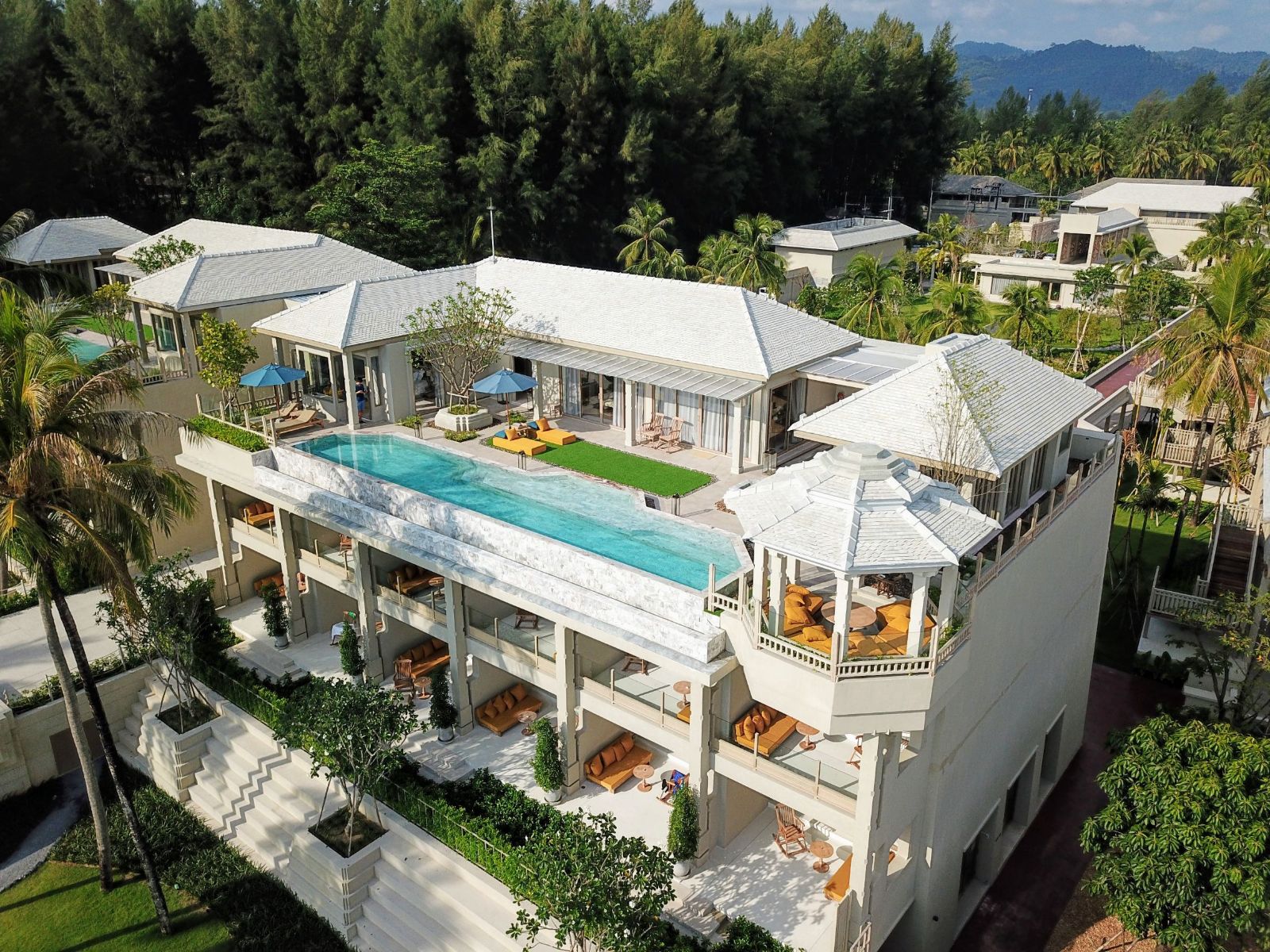 Sky villa aerial at Devasom Khao Lak on the south coast of Thailand