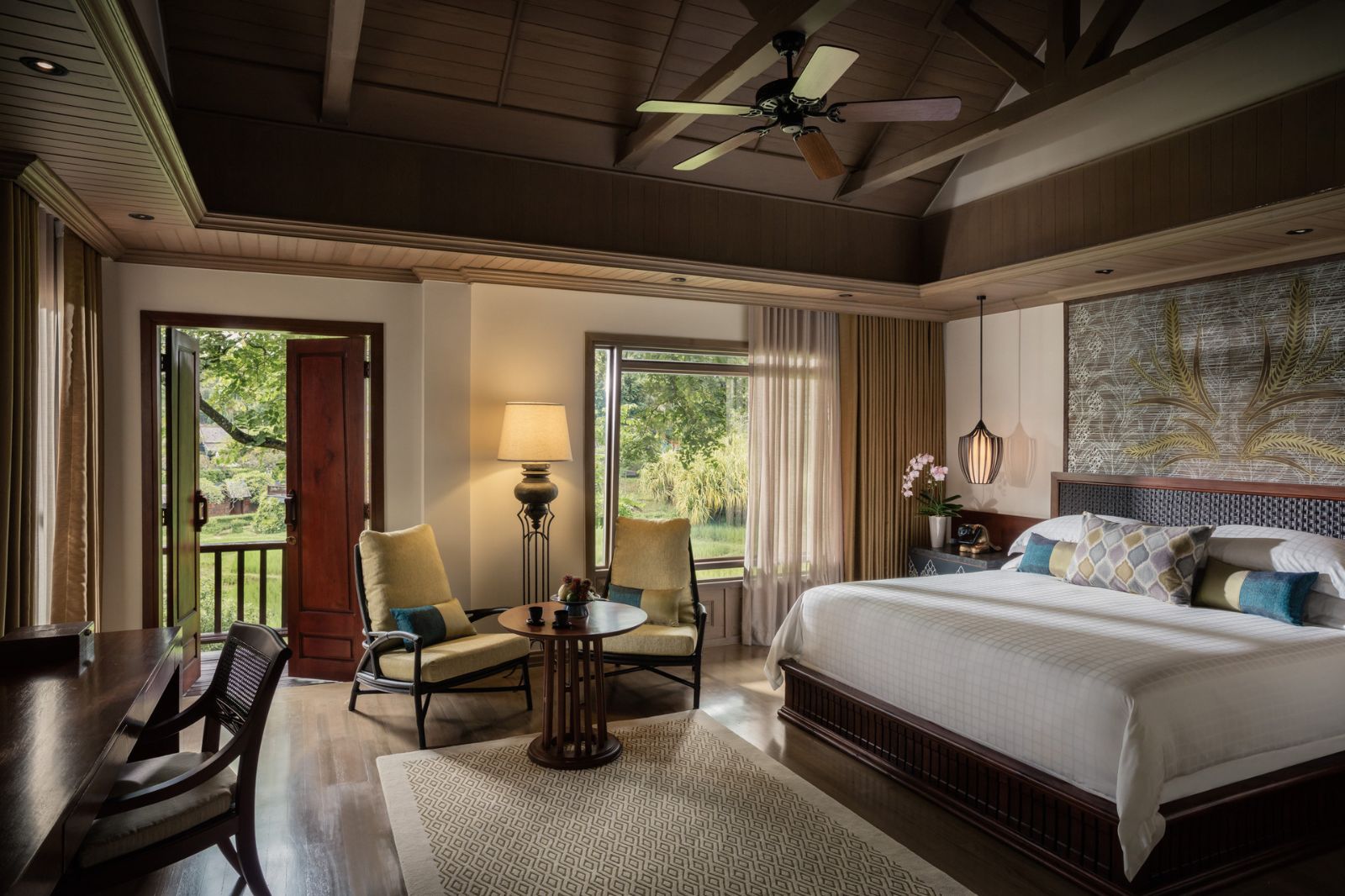 Bedroom in a Rice terrace pavilion at luxury resort Four Seasons Chiang Mai