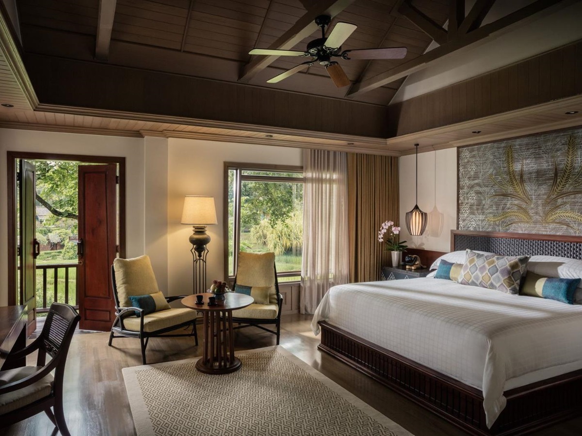 Bedroom in a Rice terrace pavilion at luxury resort Four Seasons Chiang Mai