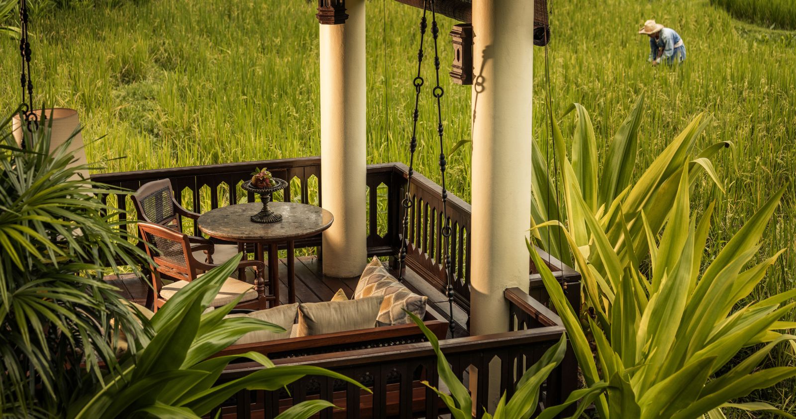 Private terrace in a pavilion at luxury resort Four Seasons Chiang Mai