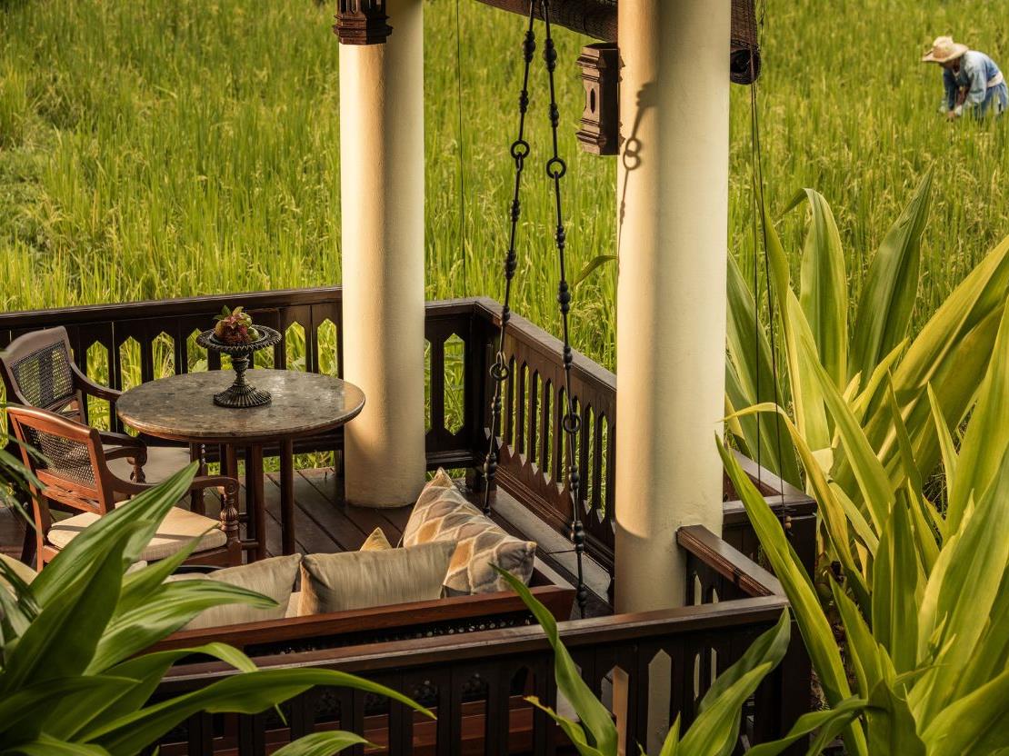 Private terrace in a pavilion at luxury resort Four Seasons Chiang Mai