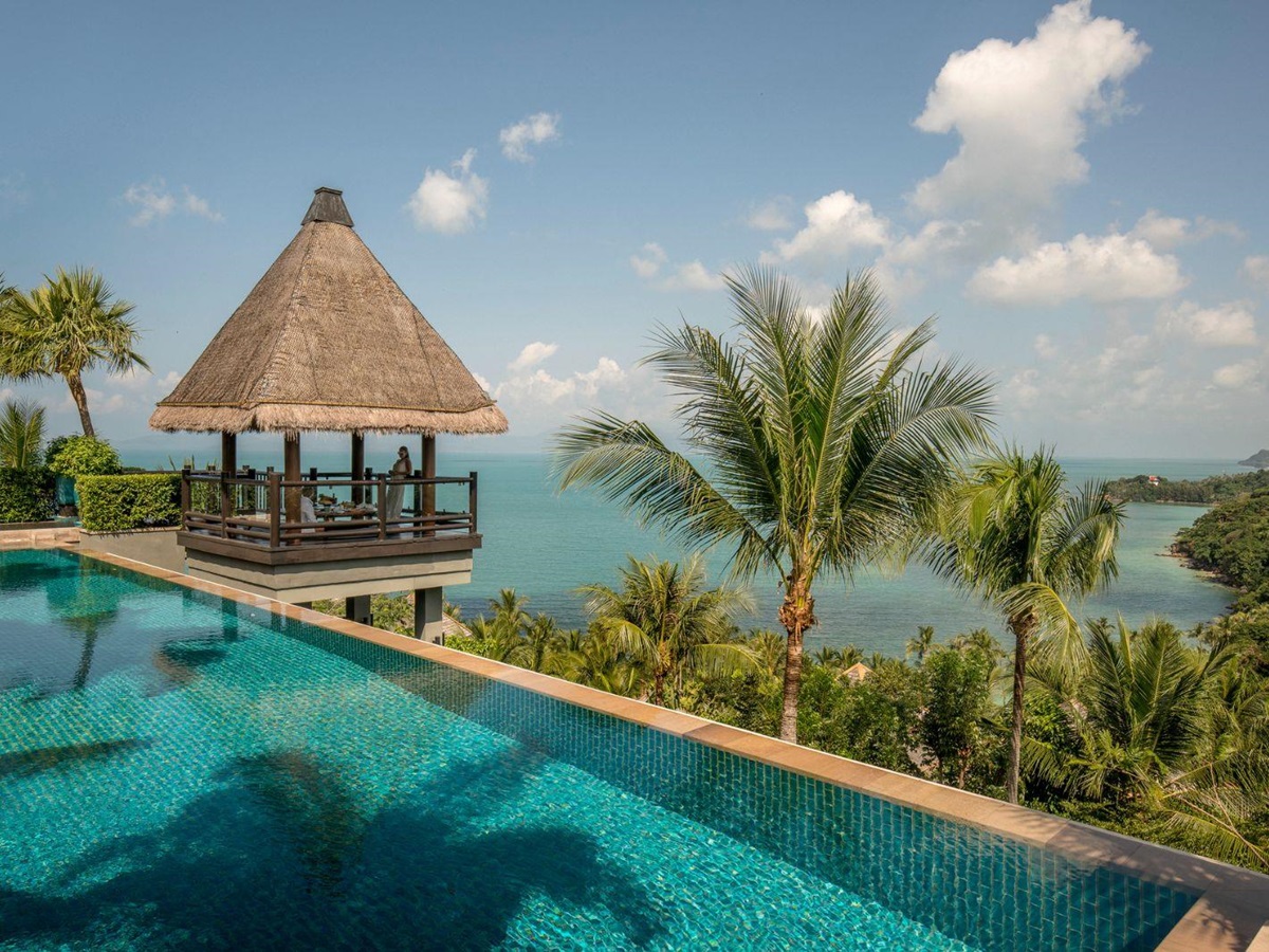 pool with sea views at Four Seasons Resort Koh Samui in Thailand