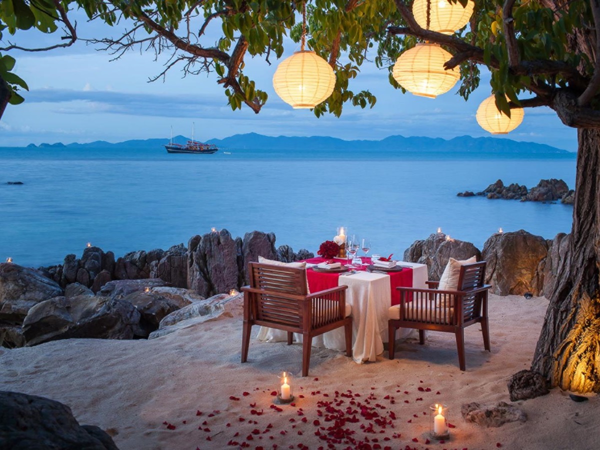 private dining on the beach at Four Seasons Resort Koh Samui in Thailand