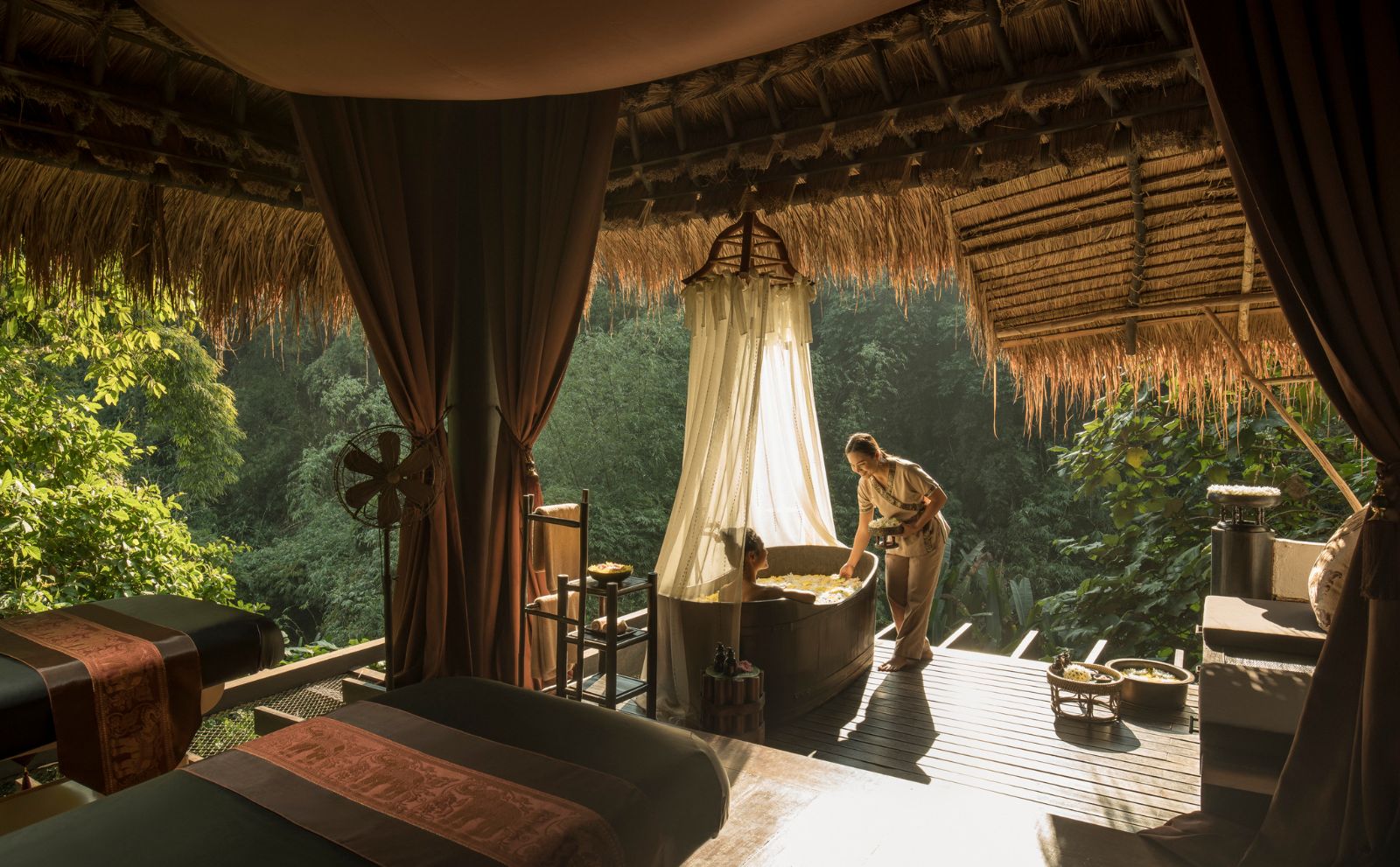 Spa bath at Four Seasons Tented Camp Golden Triangle in Chiang Rai