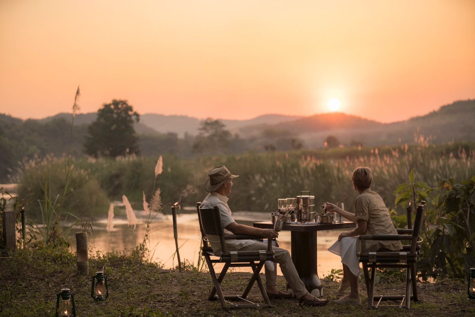 Private dining experience at Four Seasons Tented Camp Golden Triangle in Chiang Rai