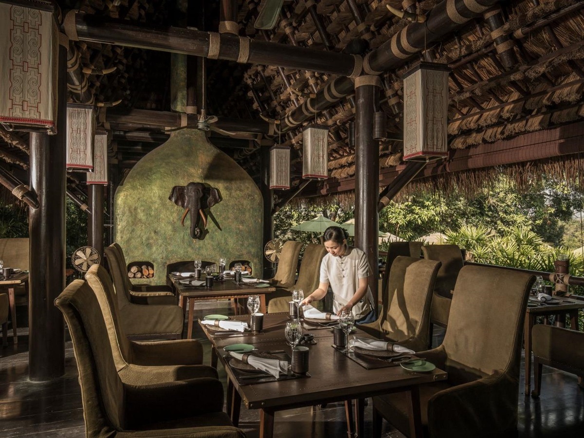 Restaurant at Four Seasons Tented Camp Golden Triangle in Chiang Rai