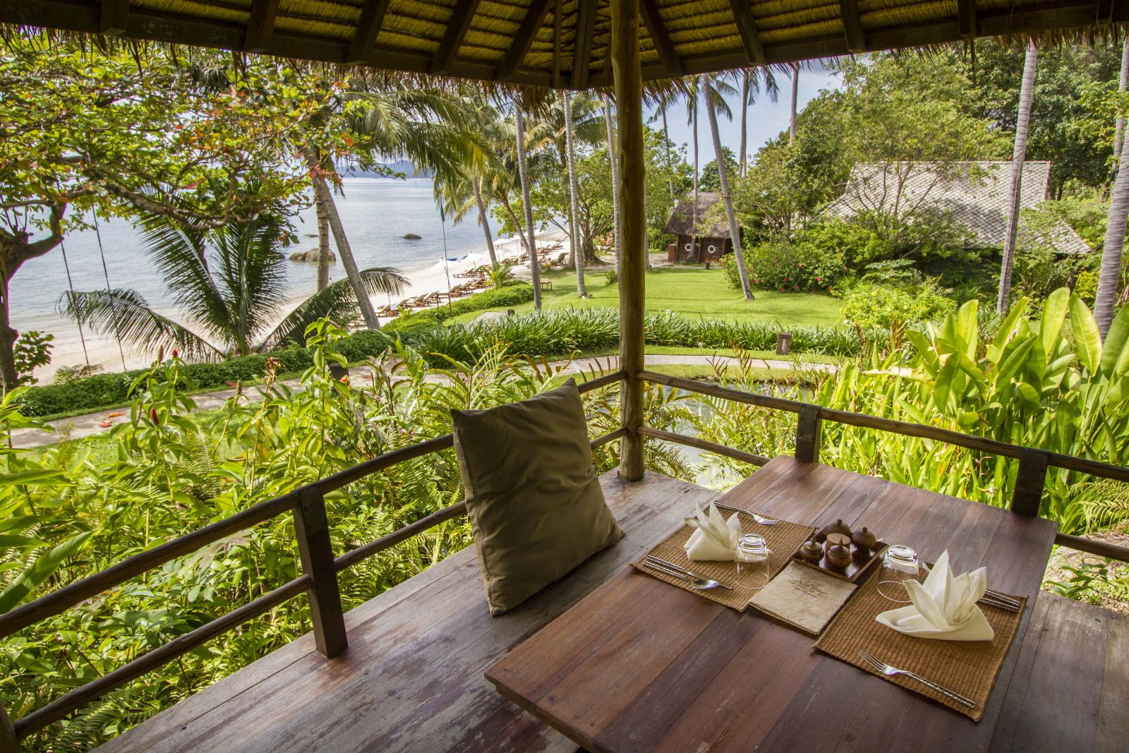 Lunch on the private deck overlooking the gardens and beach at luxury resort Kamalaya in Koh Samui, Thailand