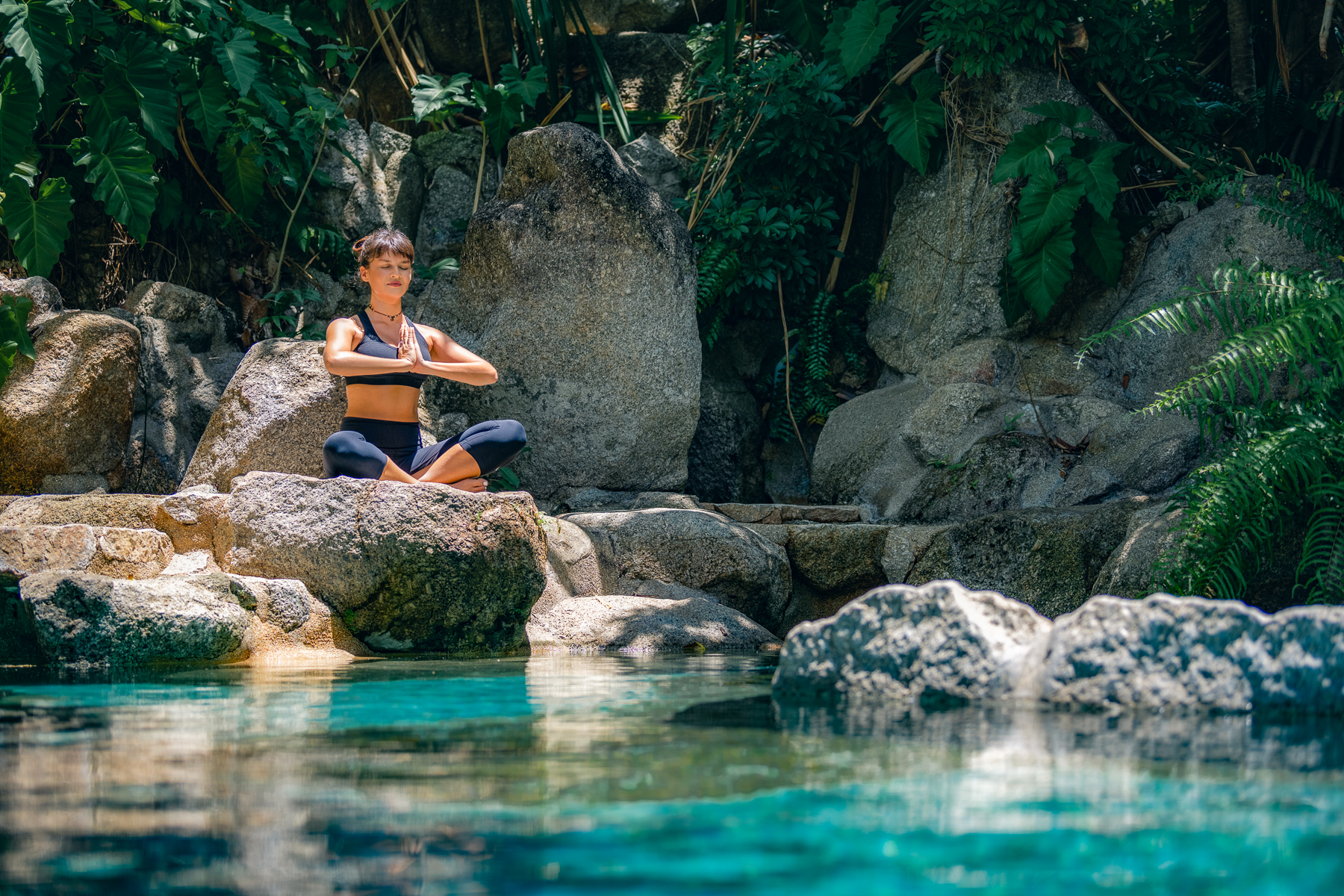 Poolside yoga at Kamalaya on Koh Samui