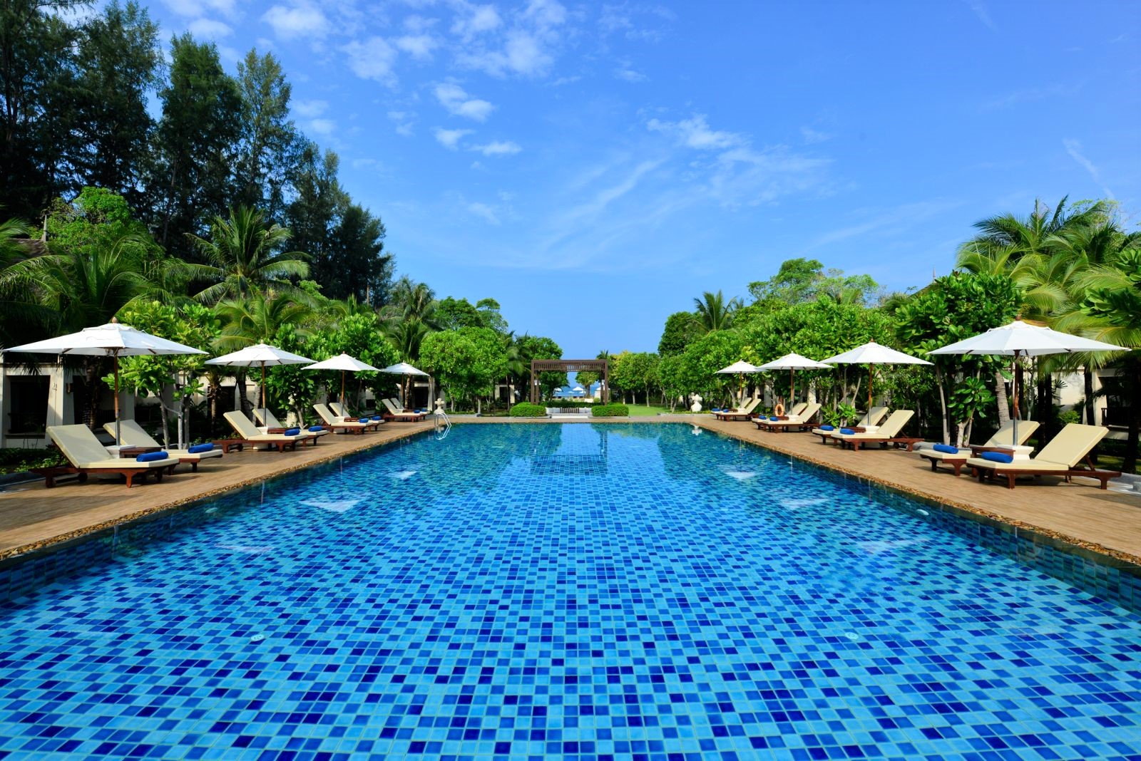 Wide angle view of the pool at Layana resort & Spa in the Koh Lanta region of Thailand