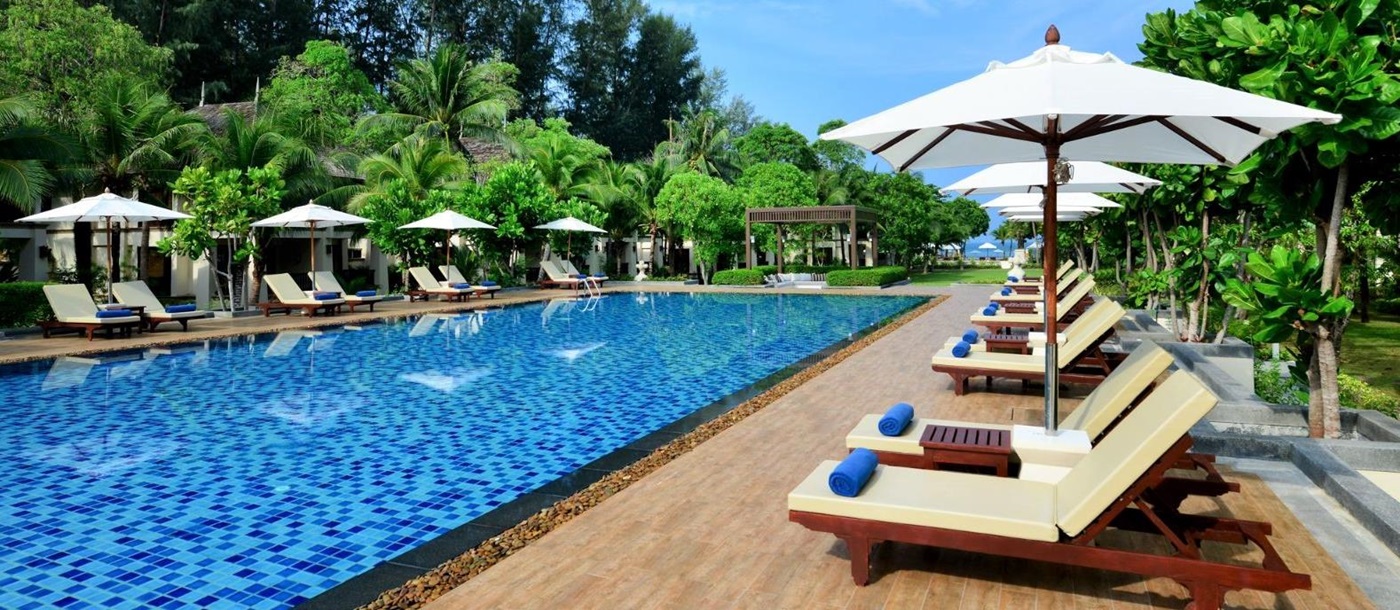Pool and loungers at Layana Resort & Spa in the Koh Lanta region of Thailand