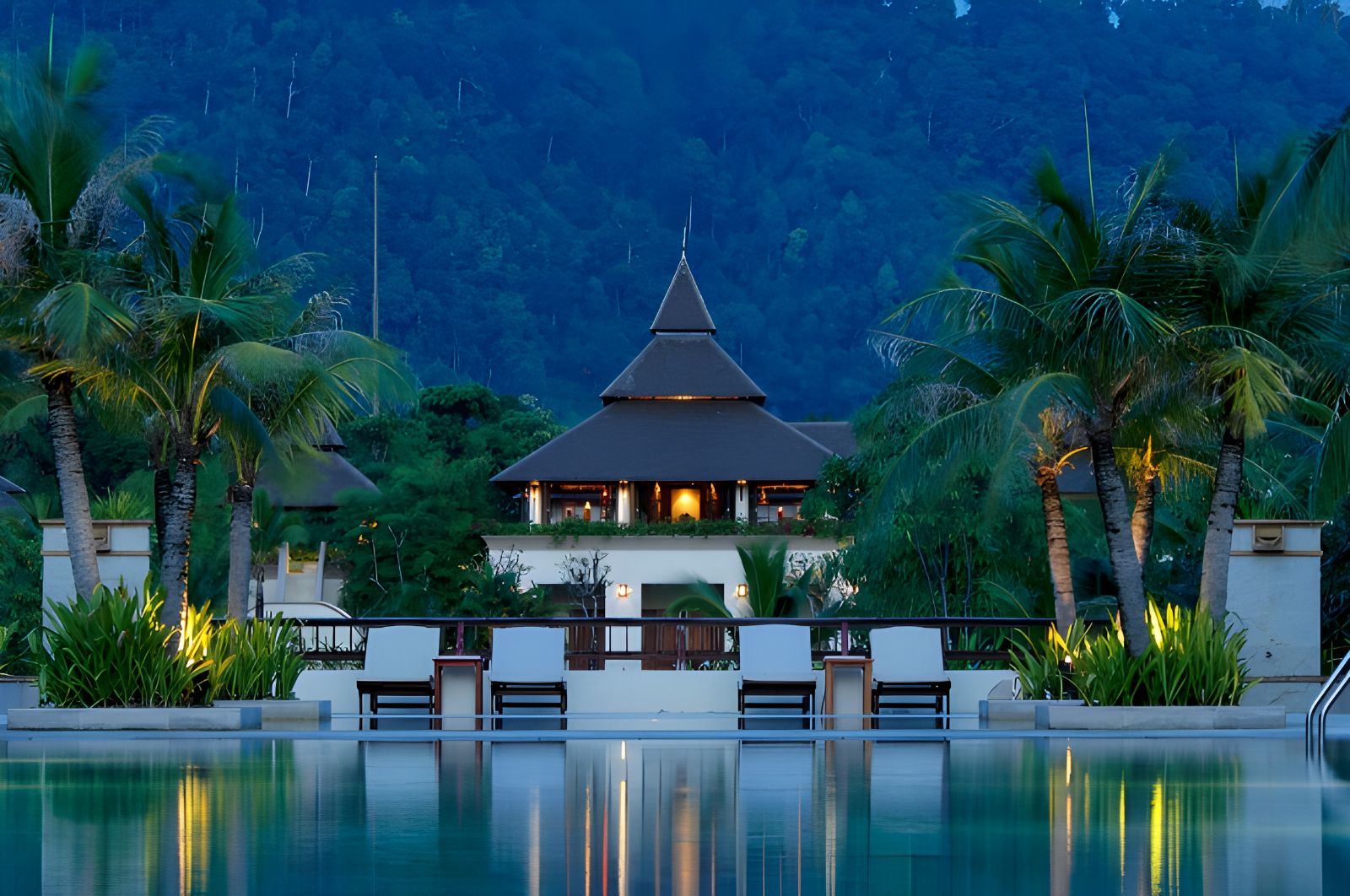 Exterior view of Layana Resort & Spa and poolside at night