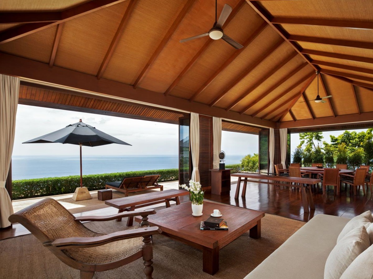 Outside lounge of the Grand VResidence Pooll villa at Paresa resort in the Phuket region of Thailand