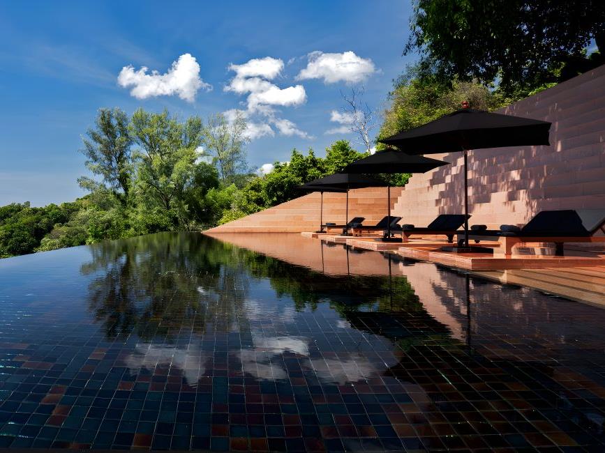 Infinity pool overlooking the sea at Paresa resort in the Phuket region of Thailand