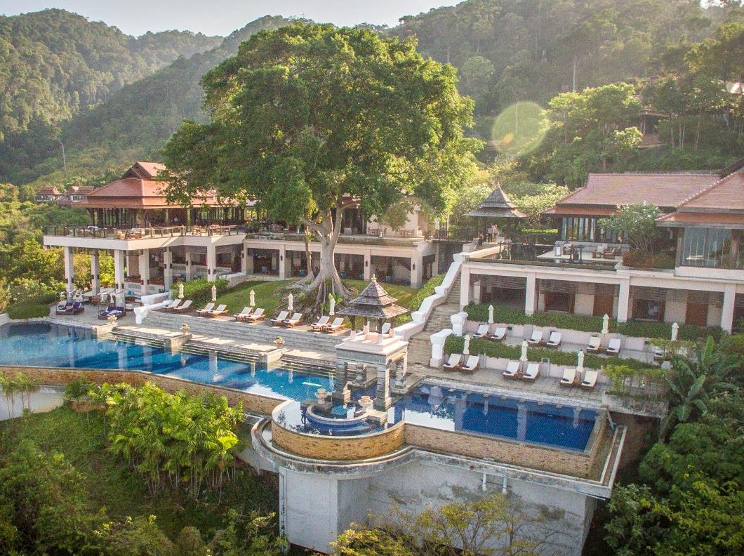 Aerial View of the main pool at luxury resort Pimalai