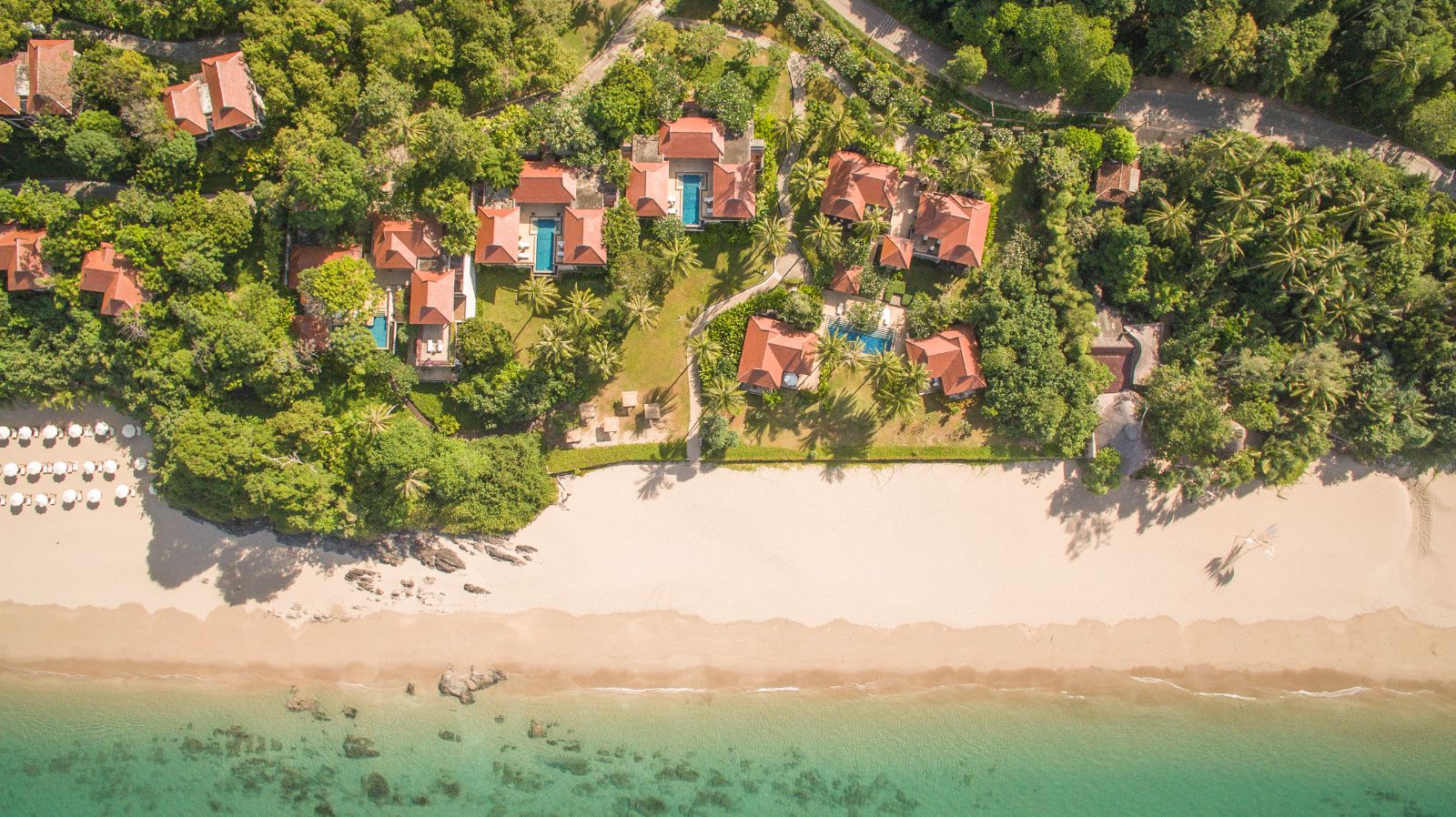 Aerial view of the beach and luxury resort Pimalai 