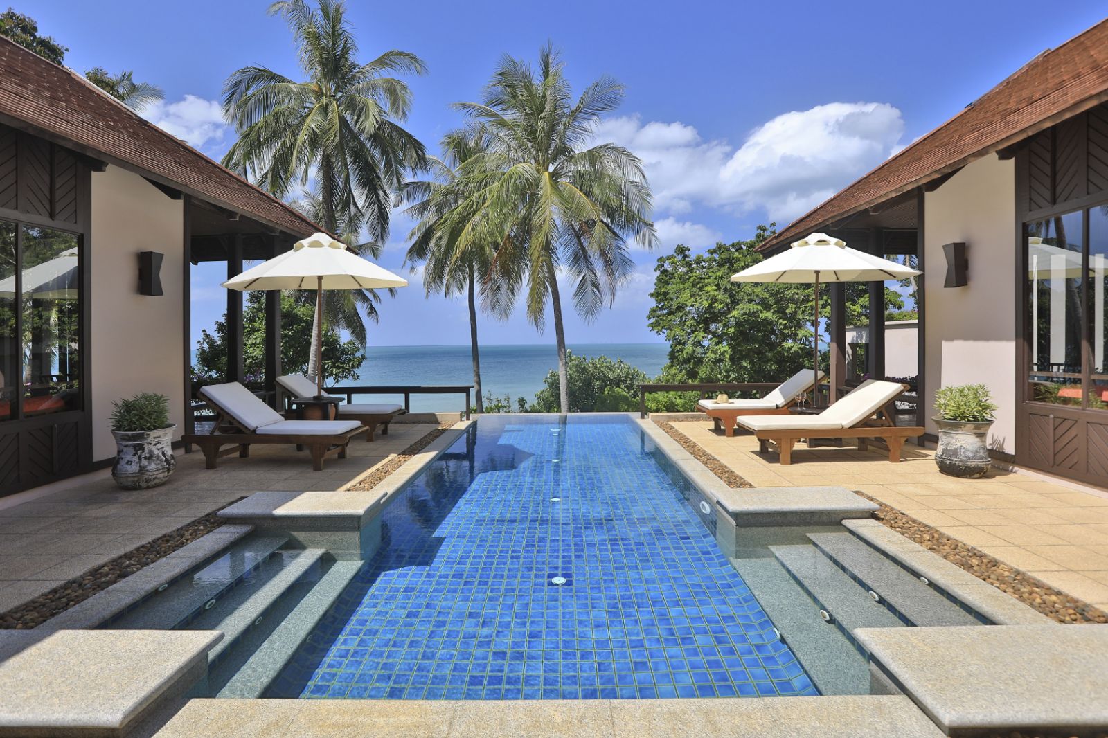 Pool and terrace of a beachside villa at luxury resort Pimalai 