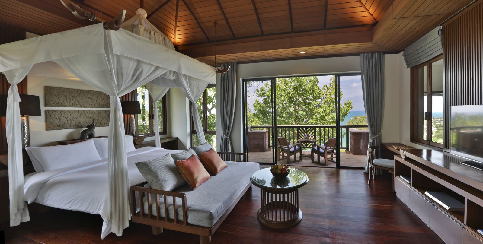 Hillside Ocean view private pool villa bedroom at luxury resort Pimalai 