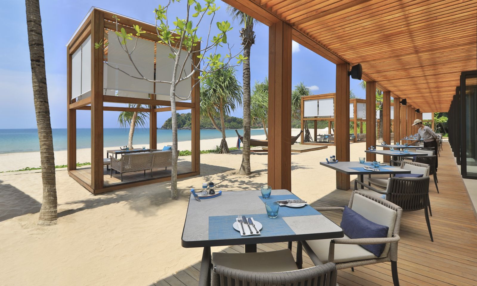 Outdoor Rak takey beach restaurant at luxury resort Pimalai 