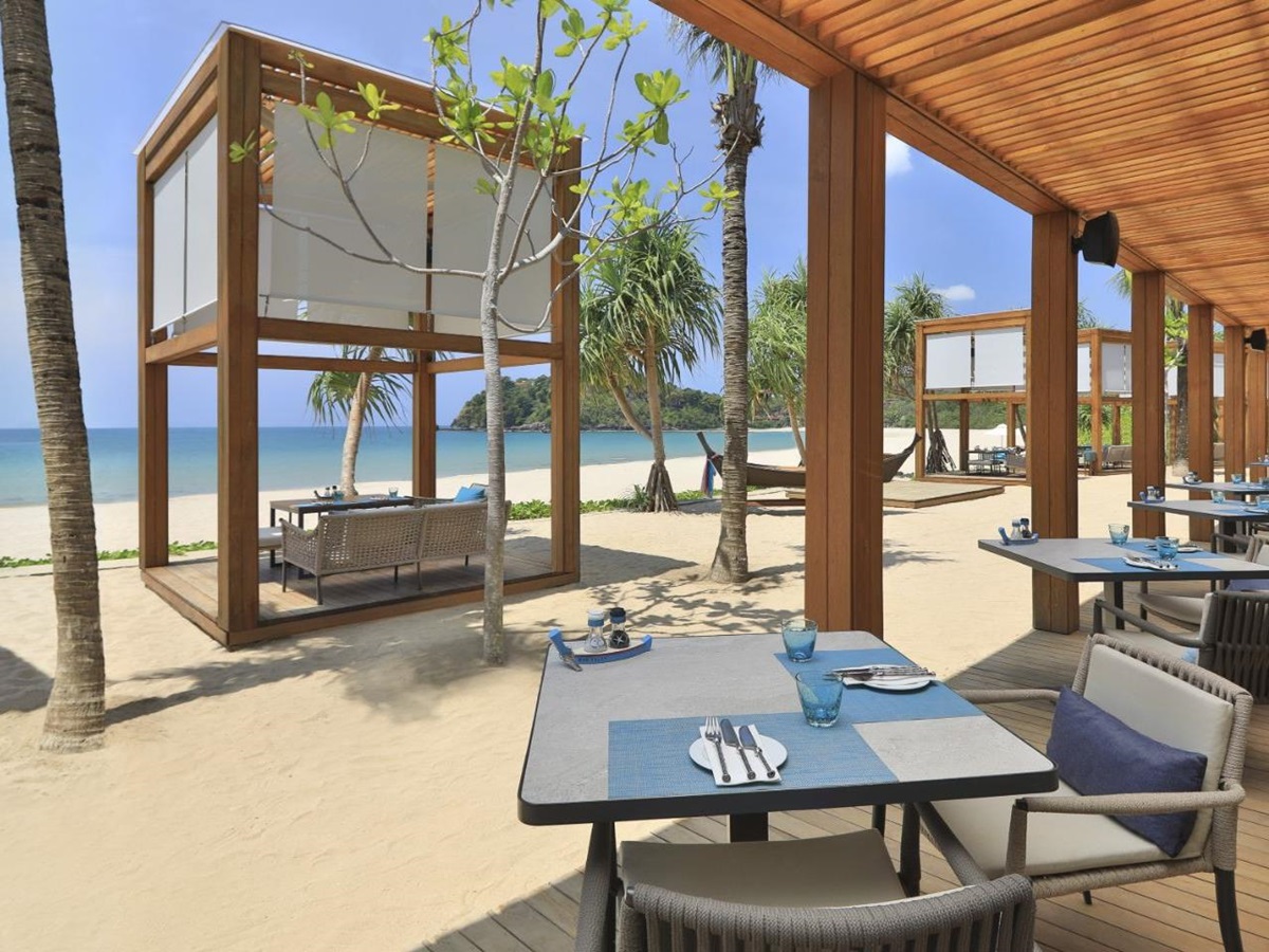 Outdoor Rak takey beach restaurant at luxury resort Pimalai