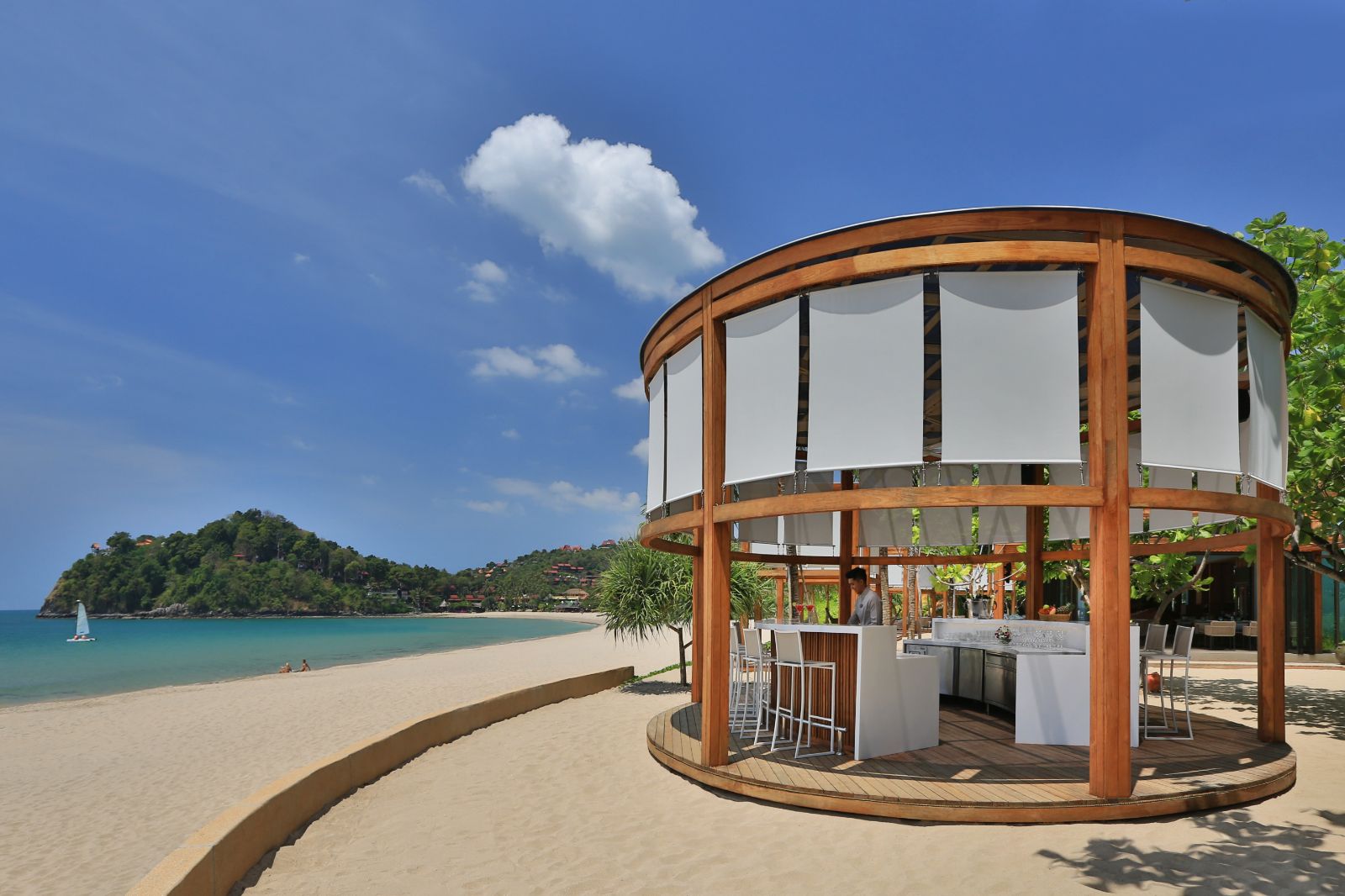 Beach bar at luxury resort Pimalai 