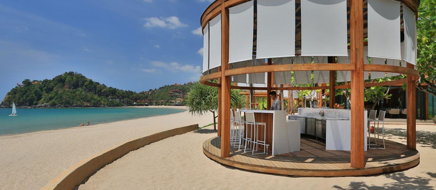 Beach bar at luxury resort Pimalai 