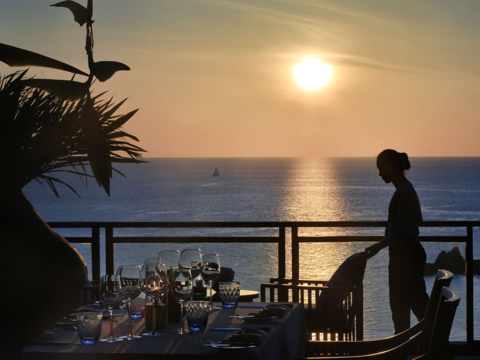 Sunset at the seven seas restaurant at luxury resort Pimalai 