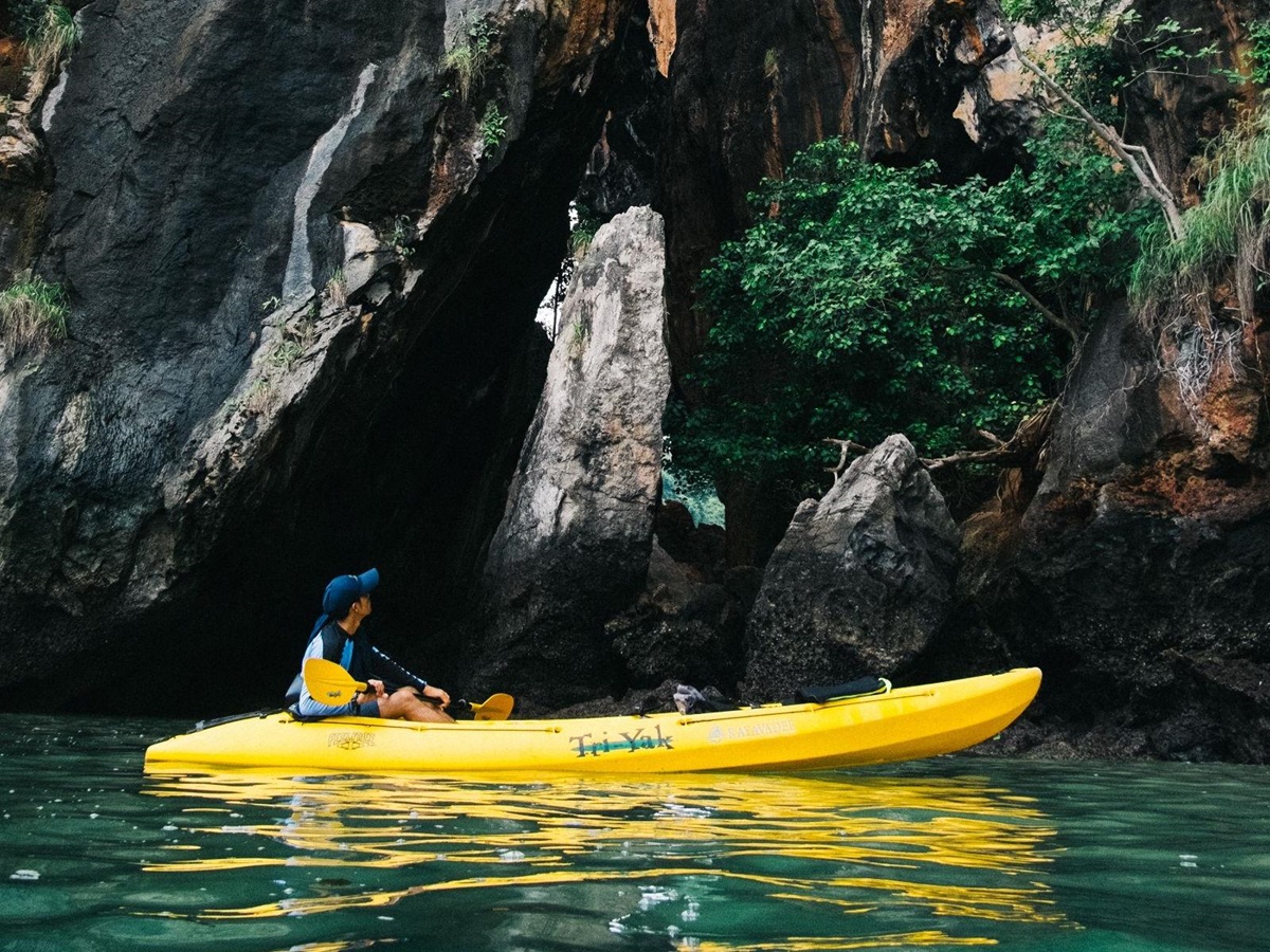 Kayaking near the grounds of Rayavadee in the Krabi region of Thailand