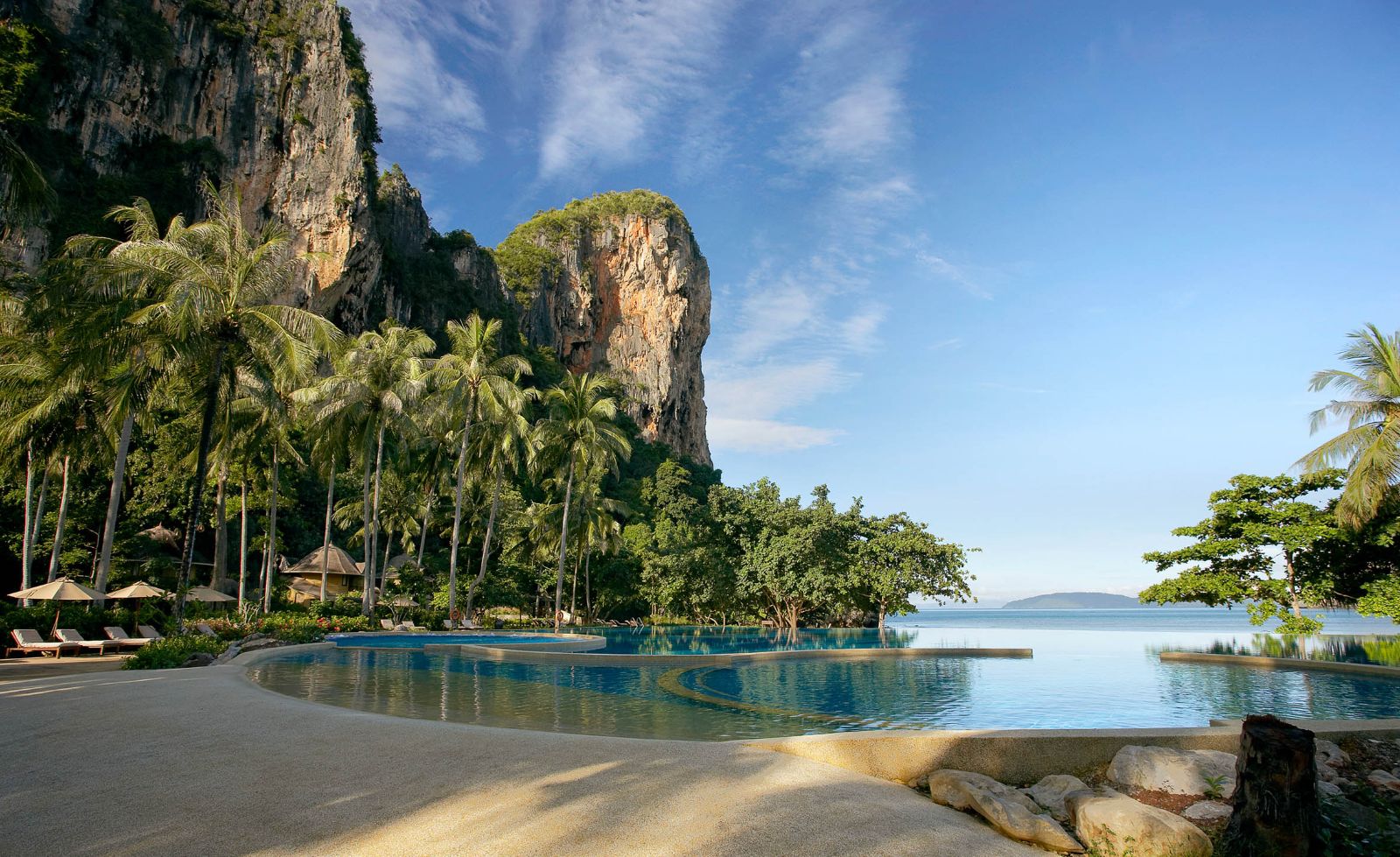 Main pool area overlooking the sea at Rayavadee in the Krabi region of Thailand