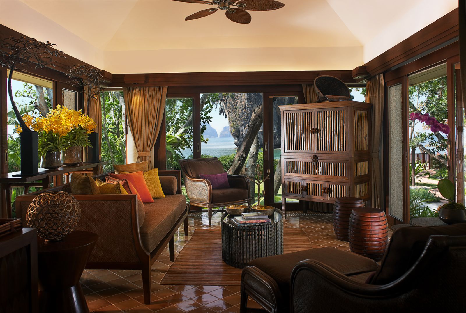 Phranang villa living room at Rayavadee in the Krabi region of Thailand