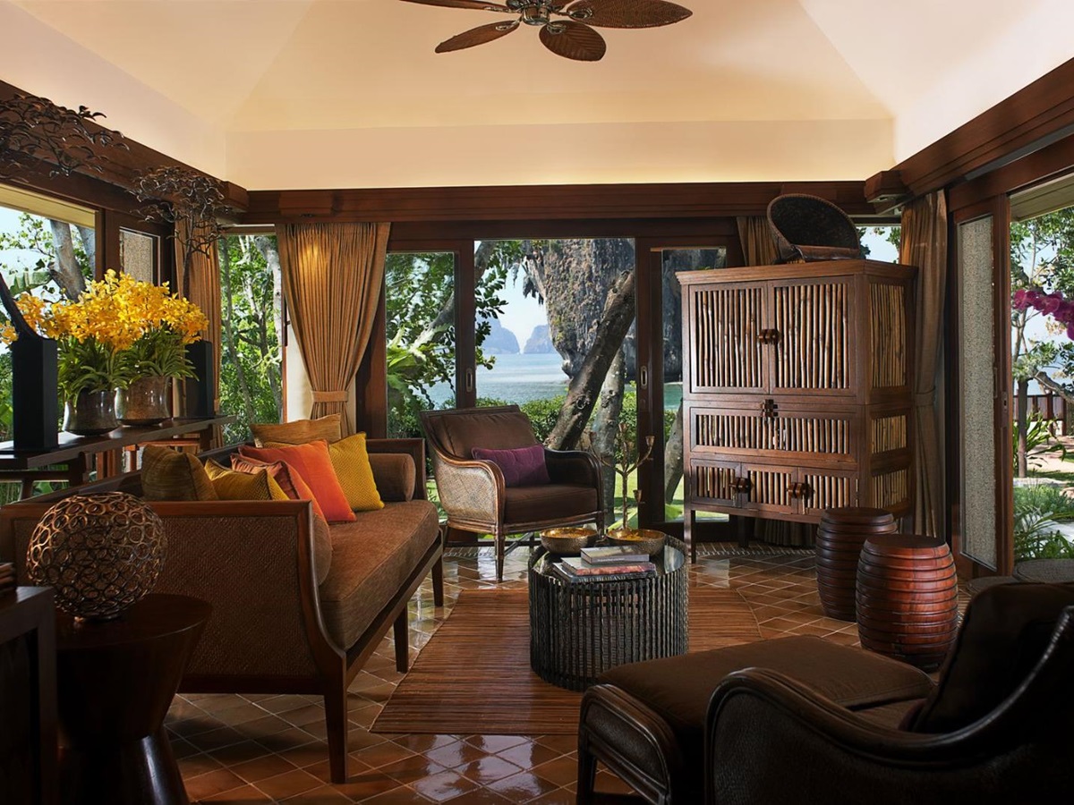 Phranang villa living room at Rayavadee in the Krabi region of Thailand