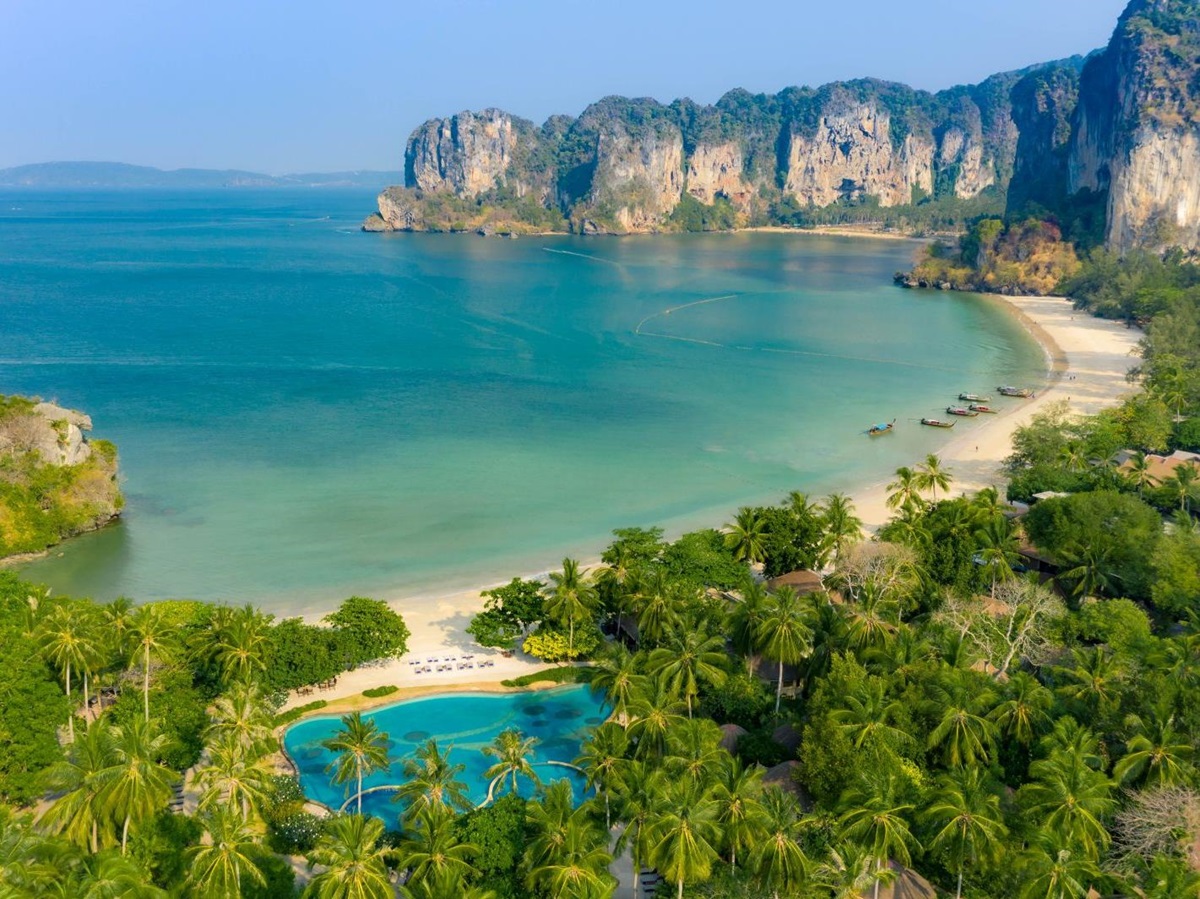 Railay Beach on the grounds of Rayavadee in the Krabi region of Thailand