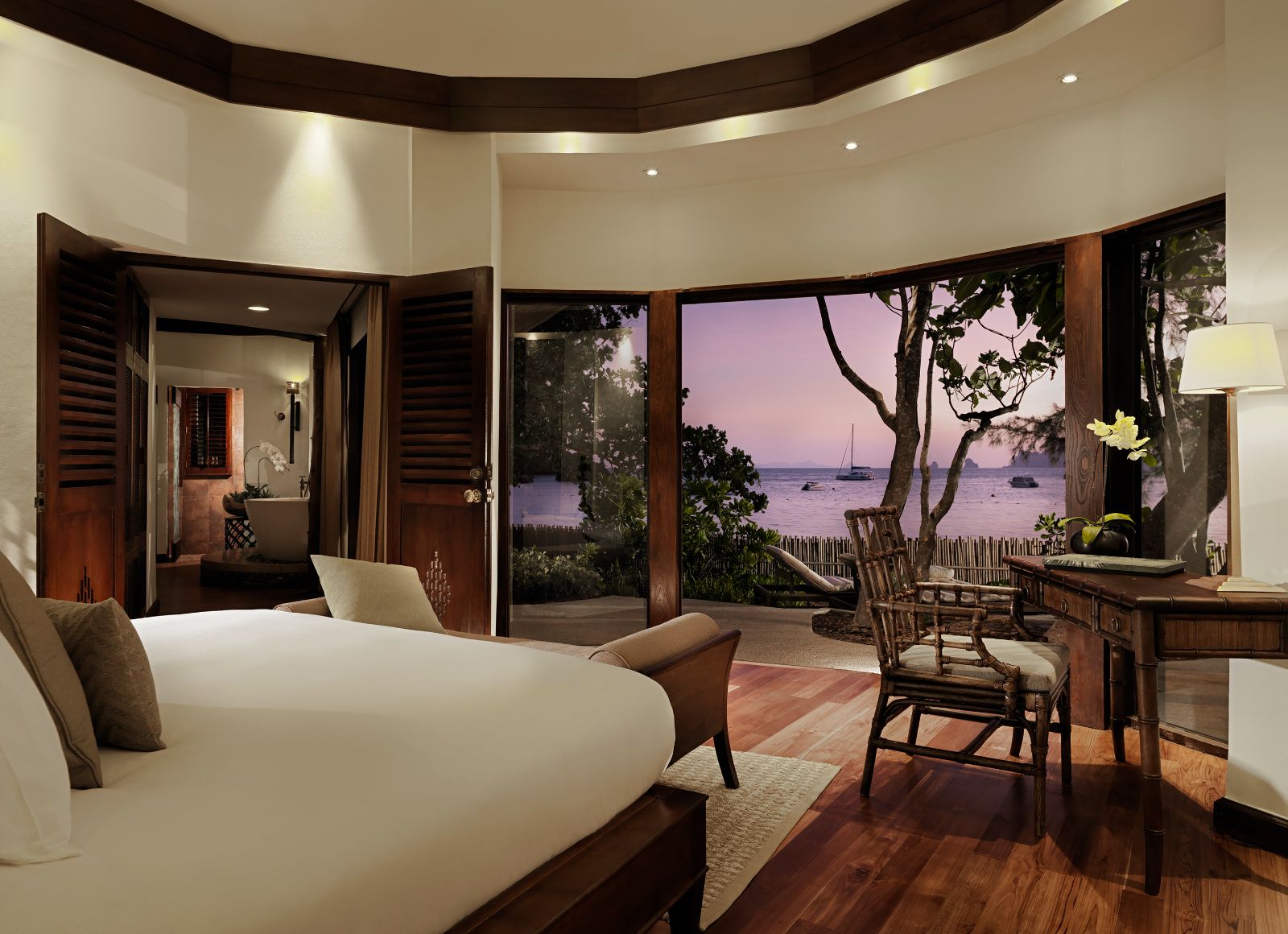 The Rayavadee Villa bedroom at Rayavadee in the Krabi region of Thailand