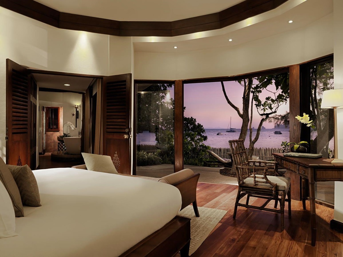 The Rayavadee Villa bedroom at Rayavadee in the Krabi region of Thailand