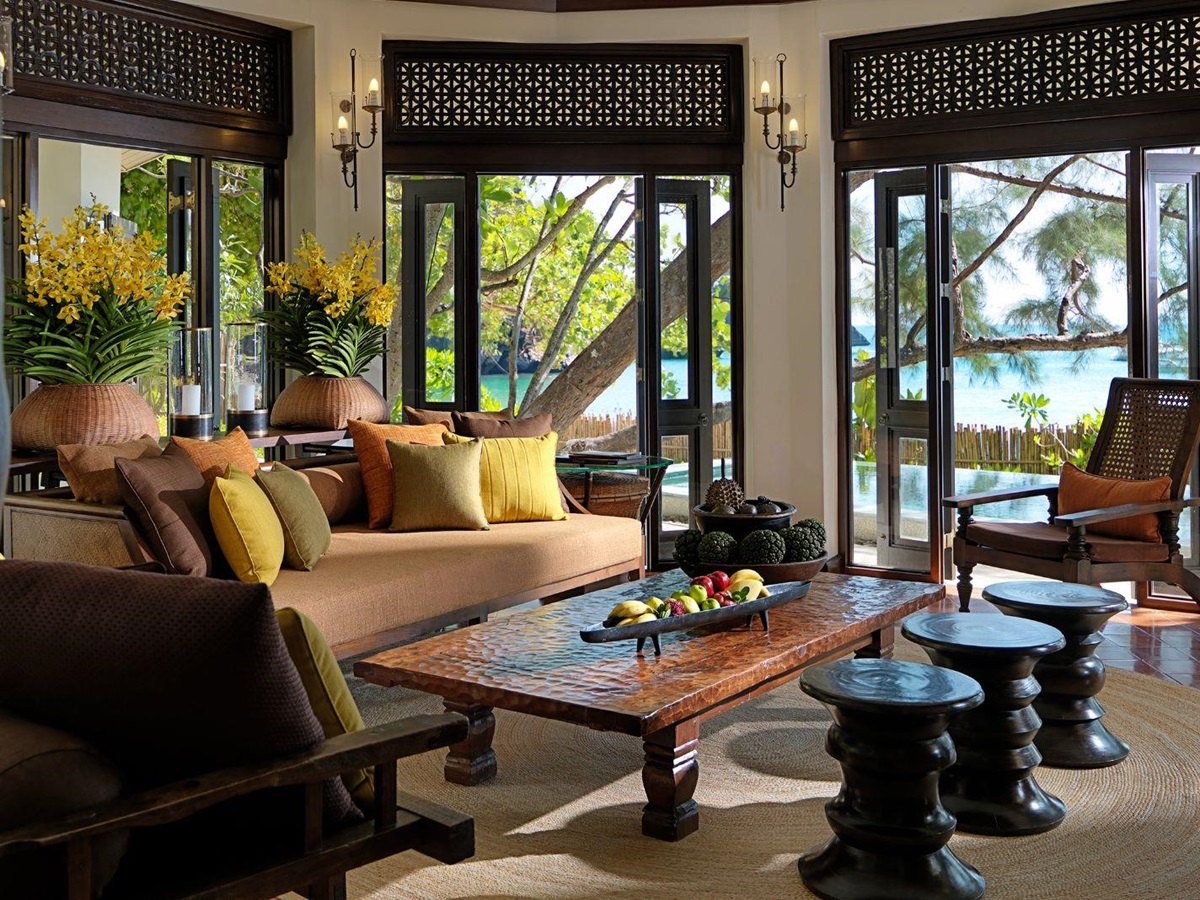 The Rayavadee Villa living room at Rayavadee in the Krabi region of Thailand