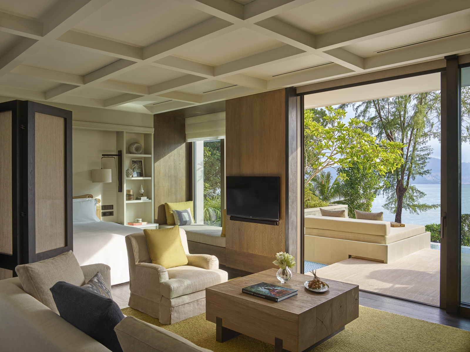 Living area and ocean view from Beachfront villa