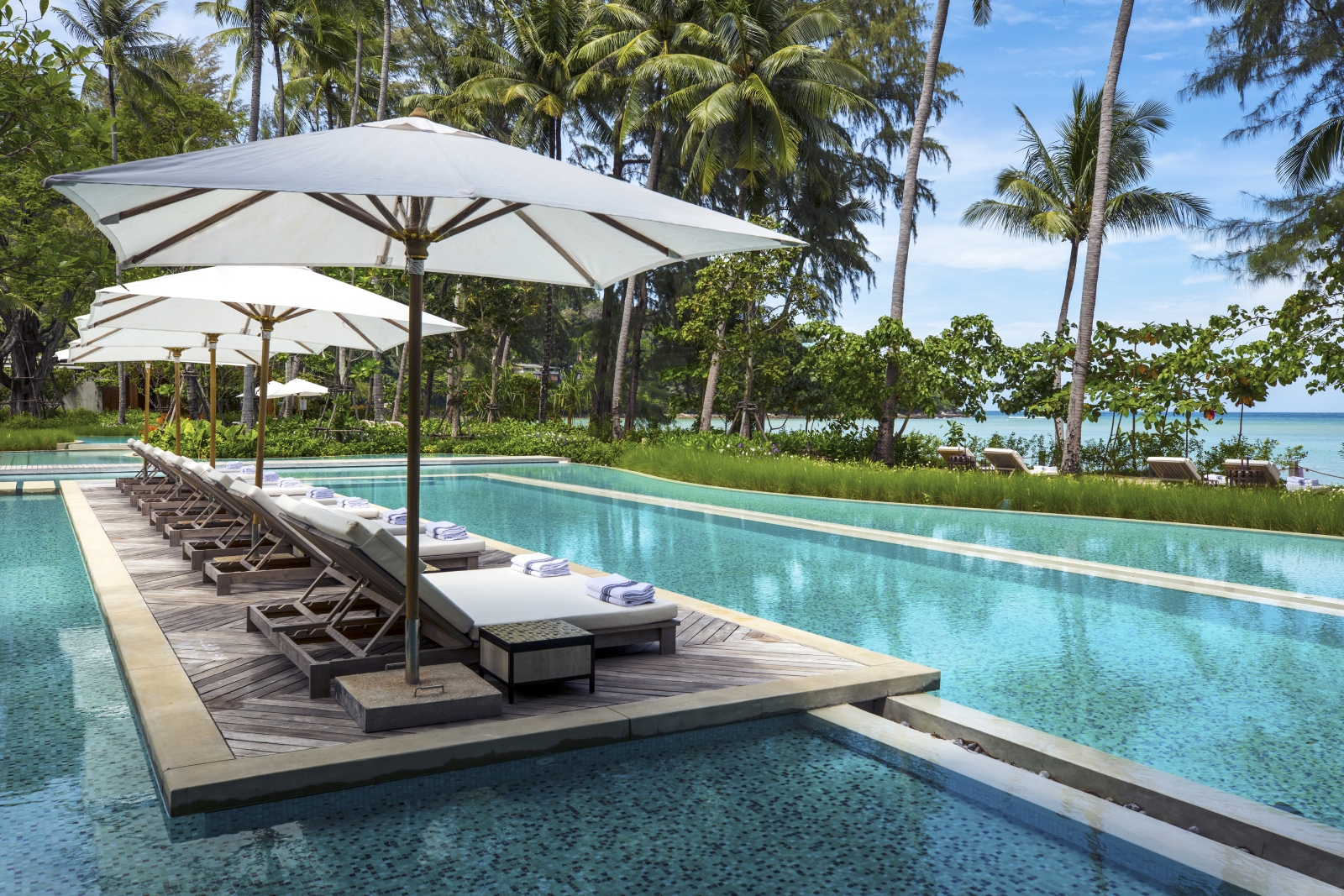 Poolside seating at the main pool