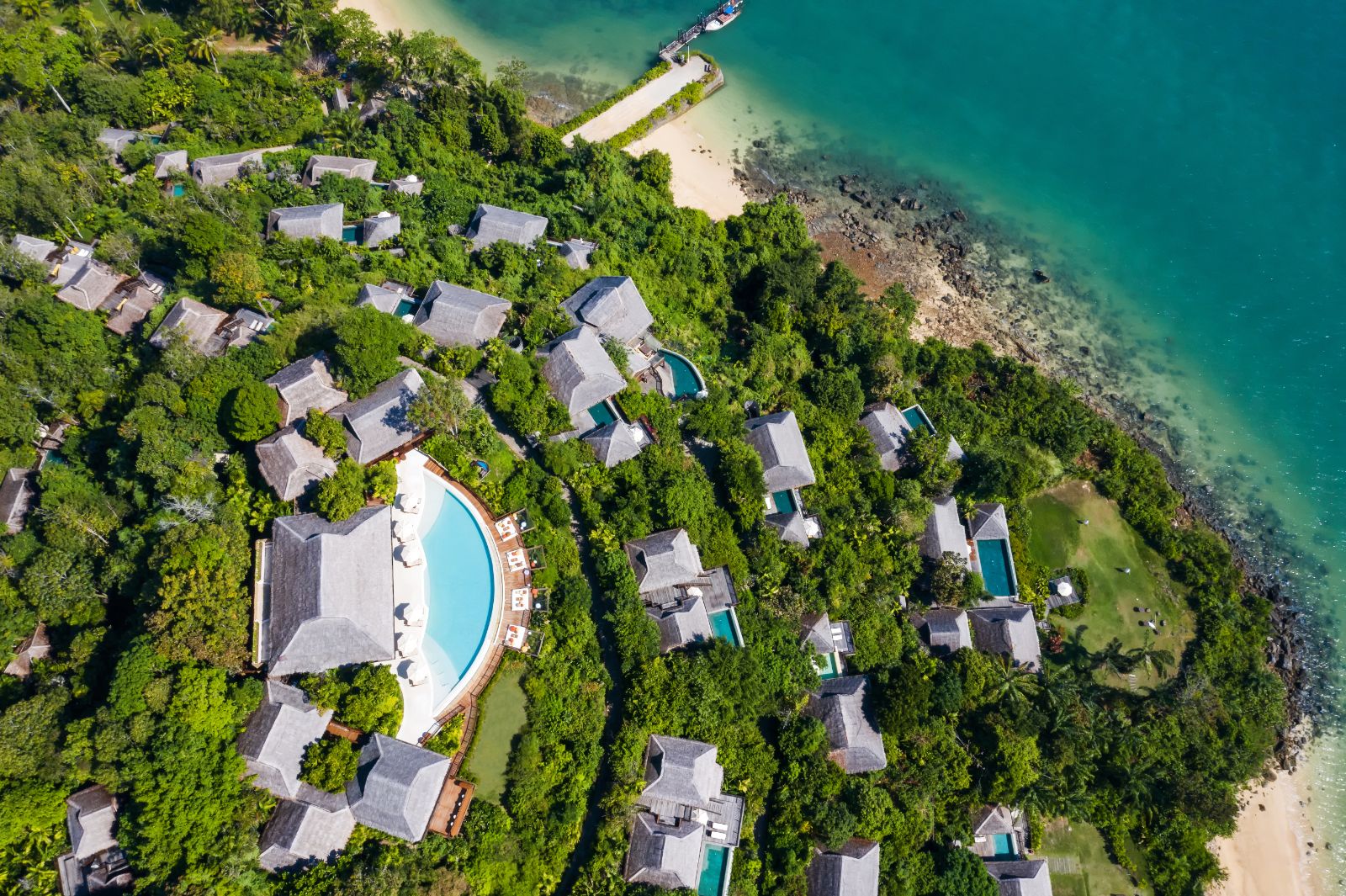 Aerial view of luxury resort Six Senses Yao Noi