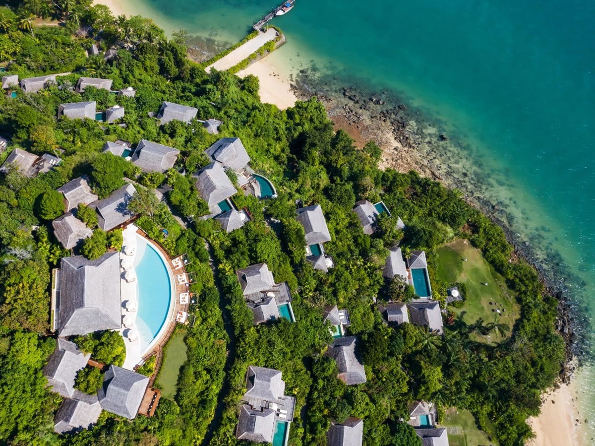 Aerial view of luxury resort Six Senses Yao Noi