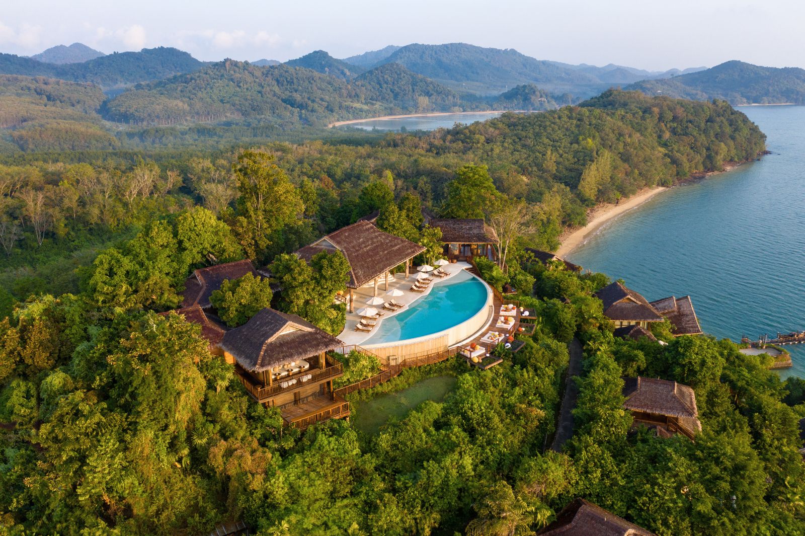 Aerial view of The Hilltop Bar  at luxury resort Six Senses Yao Noi
