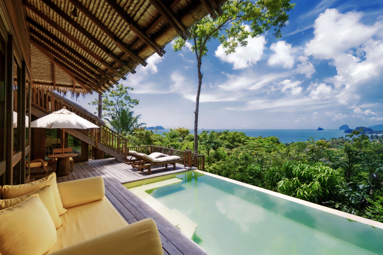 Private swimming pool in a ocean deluxe pool villa at luxury resort Six Senses Yao Noi