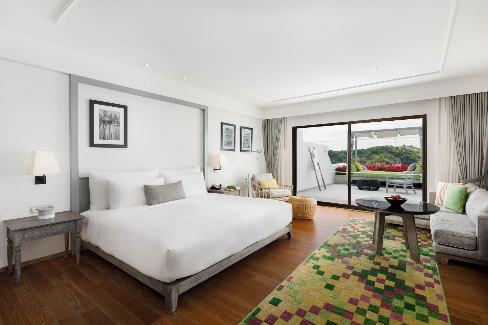 Grand ocean room bedroom at The Nai Harn resort in the Phuket region of Thailand